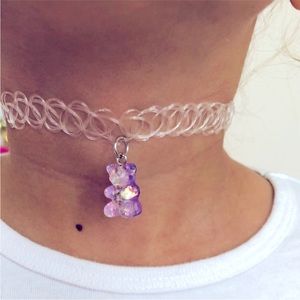 NWT Purple Gummy Bear Charm Girls Choker Necklace Jewelry Stretches to Fit New